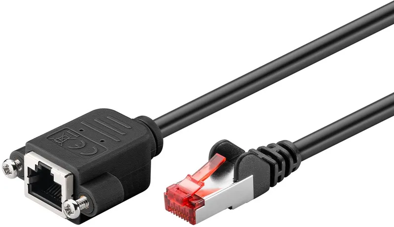 CAT 6 verlengkabel, 2 m, S/FTP (PiMF), LSZH, met montageflens de Goobay en Noir – photo produit