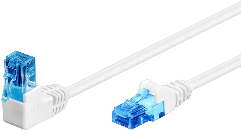 CAT 6A netwerkkabel, 0,5 m, 1x 90° haakse RJ45-connector, U/UTP, CCA från Goobay i Vit – produktbild