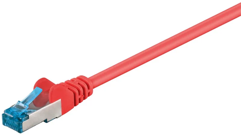CAT 6a netwerkkabel 0,5 m S/FTP met kopergeleider en LSZH-mantel, RJ45-connectoren met vergulde contacten från Goobay i Röd – produktbild