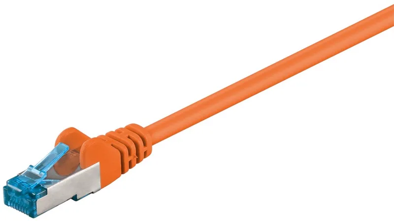 CAT 6a netwerkkabel 0,5 m S/FTP met kopergeleider en LSZH-mantel, RJ45-connectoren met vergrendelingsbeveiliging by Goobay in Orange – product photo