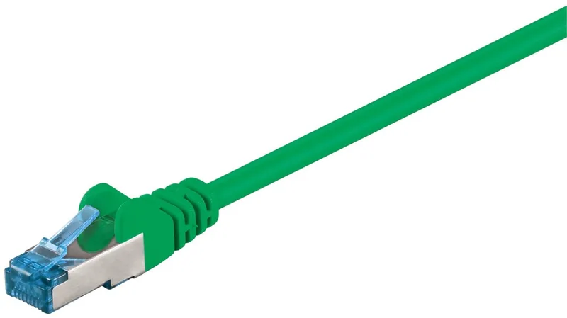 CAT 6a netwerkkabel 1 m S/FTP met kopergeleider en LSZH-mantel, RJ45-connectoren met knikbeveiliging från Goobay i Grön – produktbild