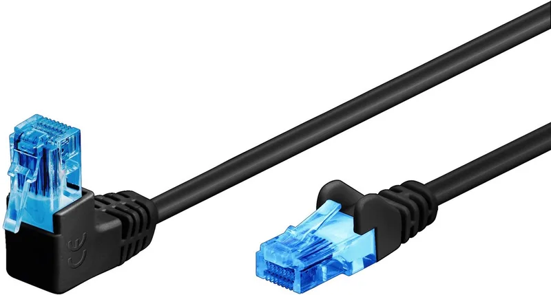 CAT 6a netwerkkabel 1x 90° haaks, 0,5 m, U/UTP, met koper beklede aluminium geleider (CCA) från Goobay i Svart – produktbild
