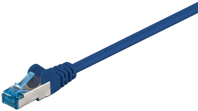 CAT 6a netwerkkabel 2 m S/FTP met kopergeleider en LSZH-mantel, RJ45-connectoren met knikbeveiliging van Goobay in Blauw – productfoto