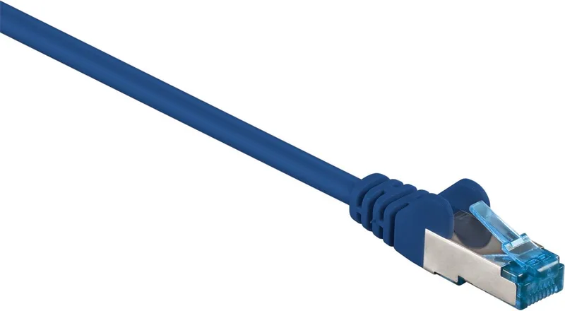 CAT 6a netwerkkabel 30 m S/FTP met kopergeleider en LSZH-mantel, RJ45-connectoren met vergrendelingsbeveiliging von Goobay in Blau – Produktfoto