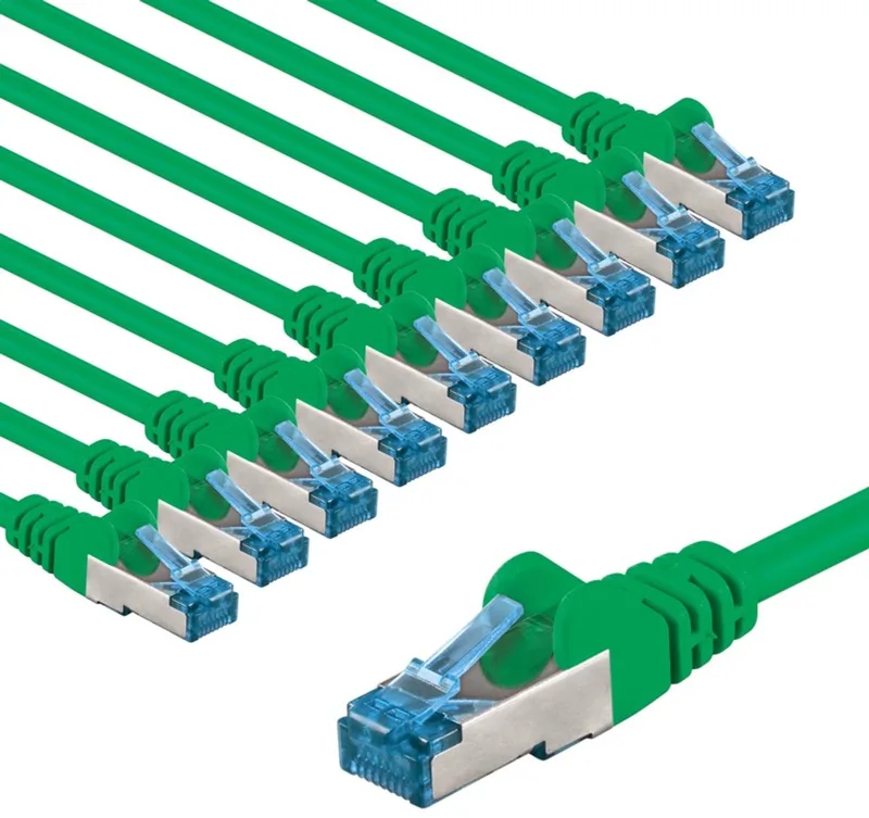 CAT 6a netwerkkabel, S/FTP, 1 m, set van 10, kopergeleider, halogeenvrije kabelmantel (LSZH) de Goobay en Vert – photo produit