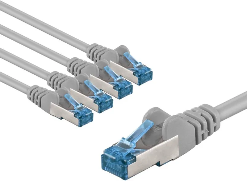 CAT 6a netwerkkabel, S/FTP, 1 m, set van 5, kopergeleider, halogeenvrije kabelmantel (LSZH) från Goobay i Grå – produktbild