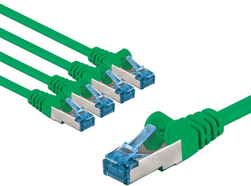 CAT 6a netwerkkabel, S/FTP, 1 m, set van 5, kopergeleider, halogeenvrije kabelmantel (LSZH) fra Goobay i Grøn – produktbillede