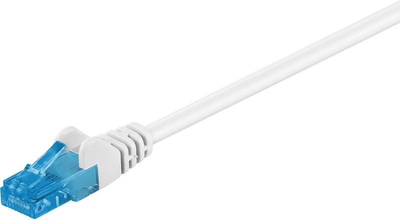 CAT 6a netwerkkabel U/UTP 7,5 m met kopergeleider, LSZH-mantel en RJ45-connectoren met knikbeveiliging en vergulde contacten de Goobay en Blanc – photo produit