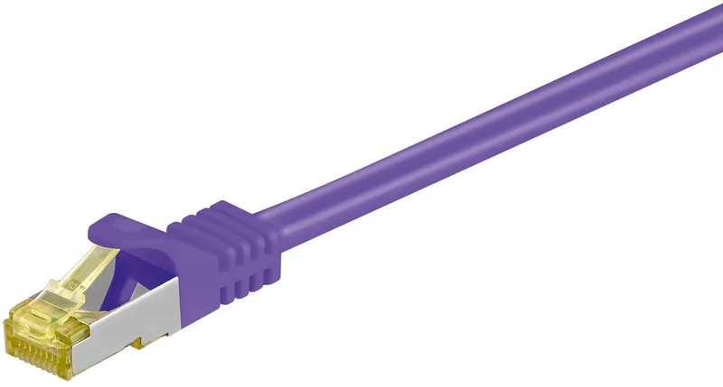CAT 7 netwerkkabel 10 m S/FTP met 500 MHz en CAT 7-ruwe kabel, RJ45 CAT 6A, vergrendelingsbeveiliging von Goobay in Lila – Produktfoto