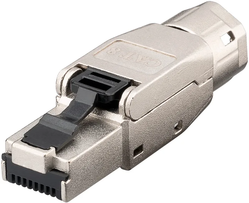 CAT 8.1, STP-afgeschermde RJ45-connector voor montage zonder gereedschap van Goobay in Metaal – productfoto