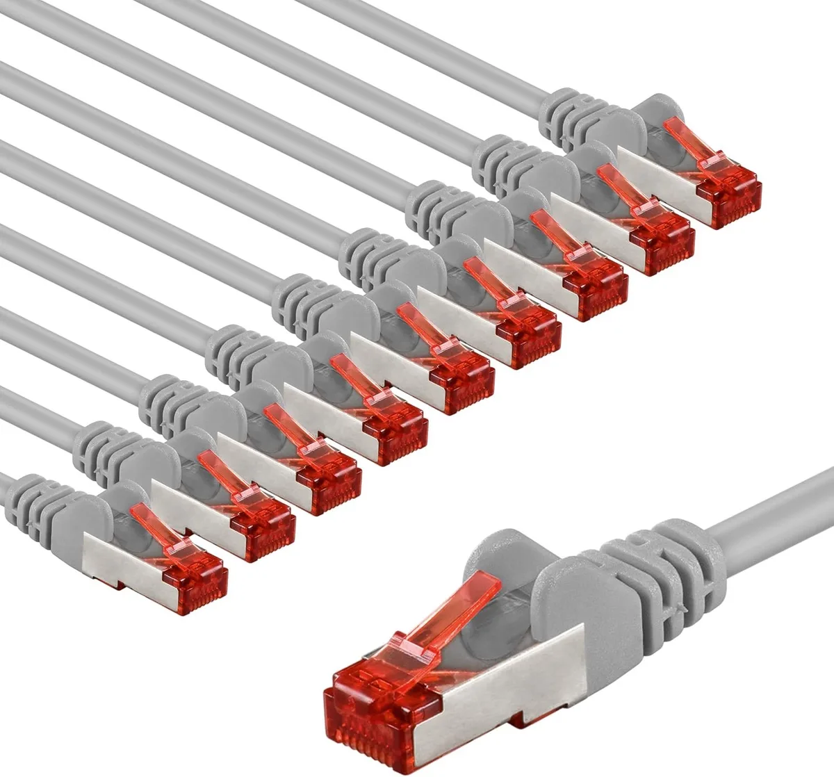 CAT6 Netwerkkabel Set 10x5m S/FTP PiMF LSZH 10 Gbit/s Grijs by Goobay – product photo