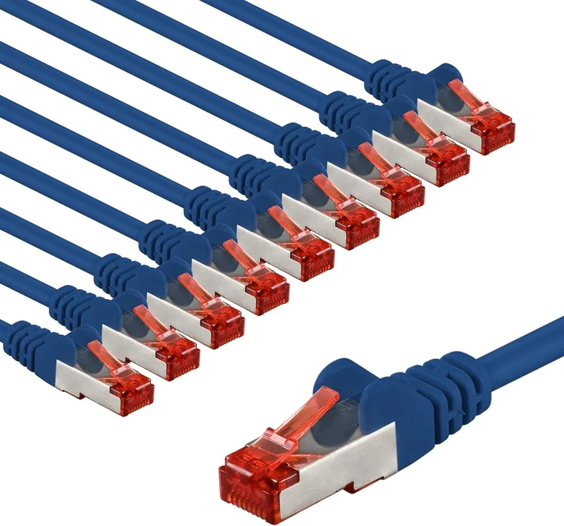 CAT6 Netwerkkabel Set van 10 - 3m - Blauw - S/FTP - LSZH - 10 Gbit/s van Goobay – productfoto