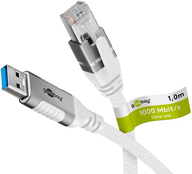 Ethernetkabel USB-A 3.0 naar RJ45 1 m, sluit router van Goobay in Wit – productfoto