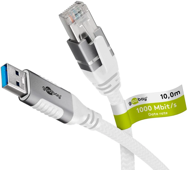 Ethernetkabel USB-A 3.0 naar RJ45 10 m, sluit router by Goobay in White – product photo
