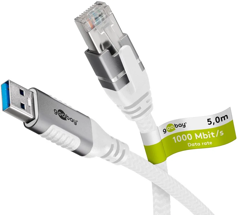 Ethernetkabel USB-A 3.0 naar RJ45 5 m, sluit router de Goobay en Blanc – photo produit