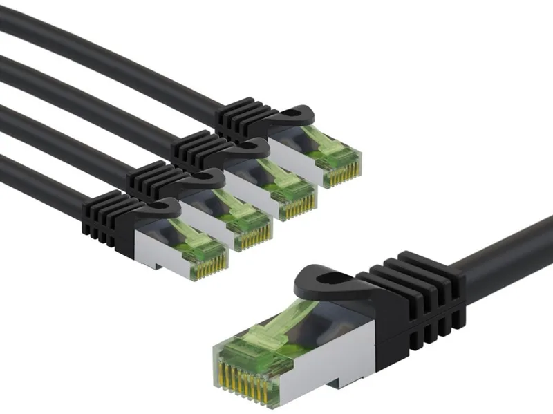 GHMT-gecertificeerd CAT 8.1 netwerkkabel, S/FTP, 5 m, set van 5, koperen geleider by Goobay in Black – product photo