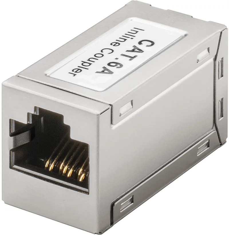 RJ45 modulaire koppeling CAT 6A, 2x RJ45-bus 8P8C, metalen behuizing met afscherming, geschikt voor PoE+ volgens IEEE 802.3at från Goobay i Ingen – produktbild