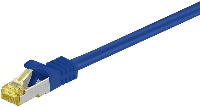 RJ45 netwerkkabel S/FTP, 500 MHz, met CAT 7 ruwe kabel, 20 m, LSZH halogeenvrije kabelmantel, koper von Goobay in Blau – Produktfoto