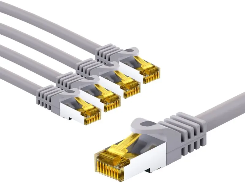 RJ45 netwerkkabel S/FTP, 500 MHz, met CAT 7 ruwe kabel, 5 m, 5er-Set de Goobay en Gris – photo produit