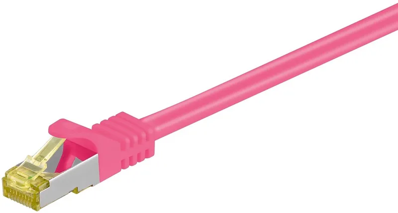 RJ45 netwerkkabel S/FTP, 500 MHz, met CAT 7 ruwe kabel, 7,5 m, LSZH halogeenvrije kabelmantel, koper fra Goobay i Magenta – produktbillede