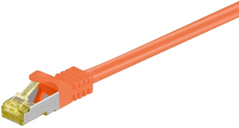 RJ45 netwerkkabel S/FTP (PiMF) 500 MHz 10 m CAT 7 ruwe kabel, LSZH-mantel från Goobay i Orange – produktbild