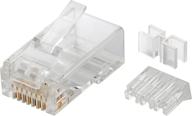 RJ45-netwerkstekker CAT 6a voor ronde kabel met twee draadinvoerhulpen de Goobay en Transparent – photo produit