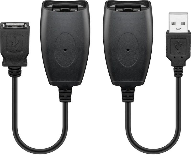 USB-A 1.1-verlengadapter tot 40 m, RJ45, CAT5/5e/6, 12 Mbit/s, ook USB 1.0, zonder CAT-kabel by Goobay in Black – product photo