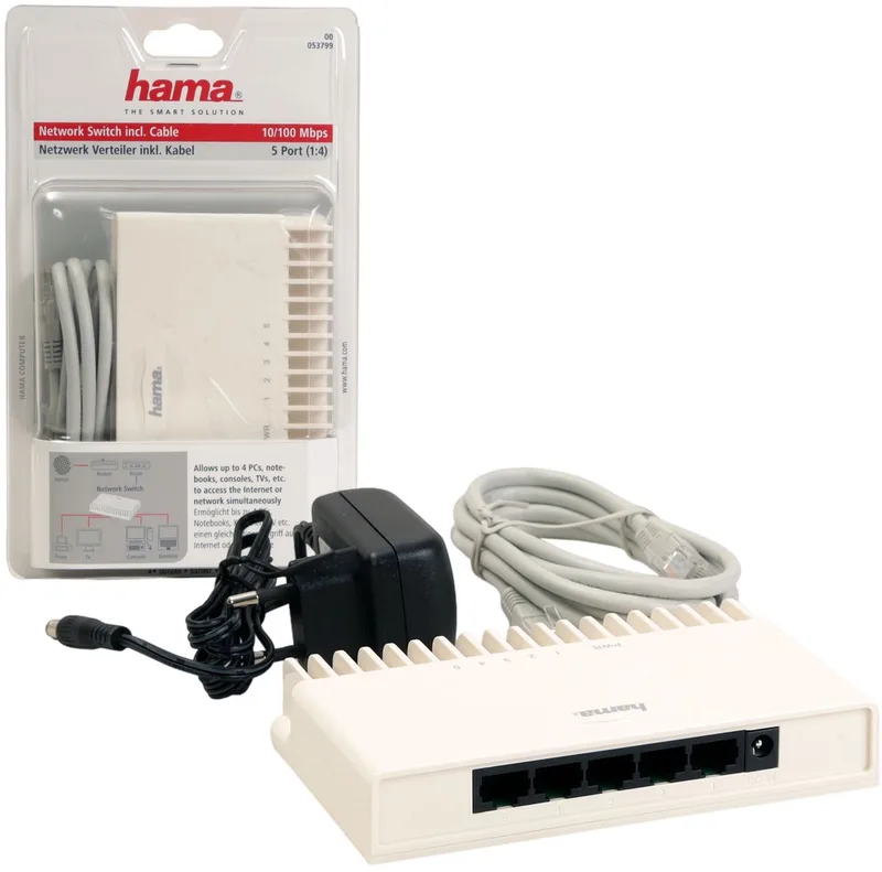 Netwerk Switch - 5 poort - 10/100 Mbps - Netwerk Kabel de Hama en Blanc – photo produit