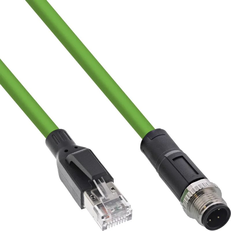 M12 4-pins D-gecodeerd (m) - RJ45 (m) industriële netwerkkabel | CAT5e | PUR | 2 meter by InLine in Green – product photo