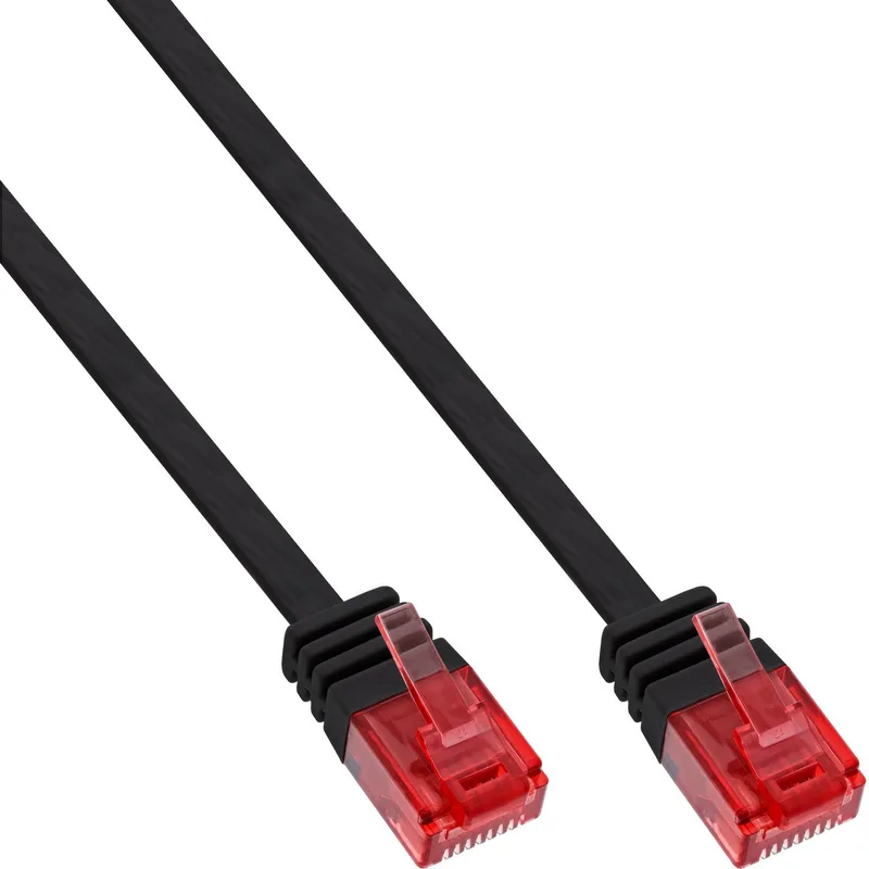 Patchkabel plat, U/UTP, Cat.6, 10m från InLine i Svart – produktbild