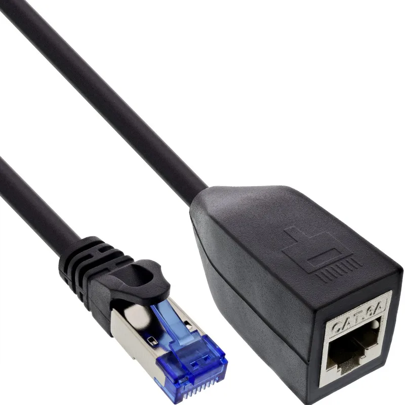 RJ45 interface bescherming Cat.6A S/FTP, RJ45 male / female, 0,2m by InLine in Black – product photo