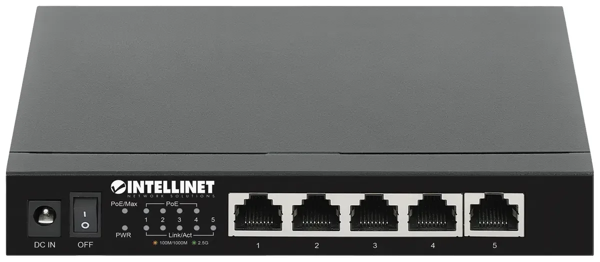 Intellinet 5-Port 2,5G Ethernet PoE+ Switch 4xPSE PoE+ Ports 55 W PoE-Leistungsbudget Netwerk switch IEEE 802.3af (15.4 W), IEEE 802.3at (30 W) van Intellinet – productfoto