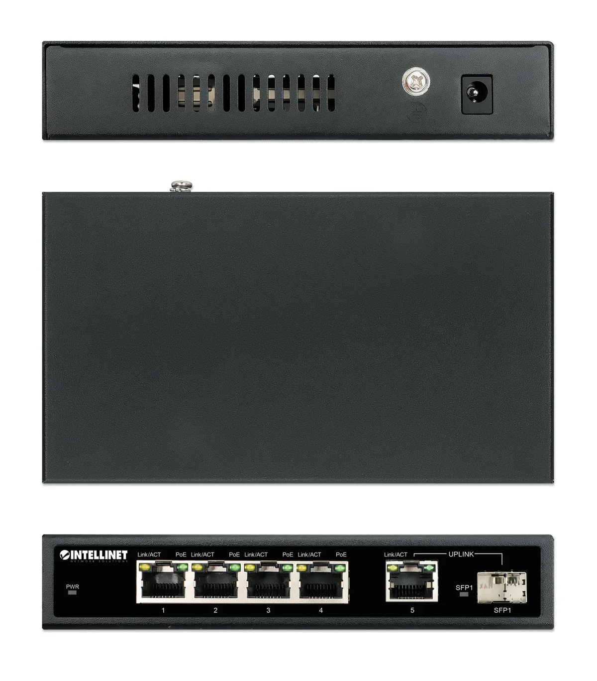 INTELLINET 5-Port Gigabit PoE+ Switch 1SFP91W van Intellinet – productfoto