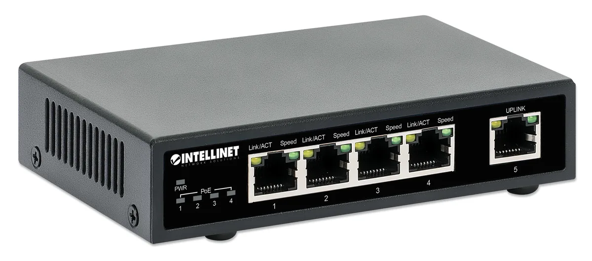 INTELLINET 5-Port Gigabit PoE+ Switch 62W van Intellinet – productfoto