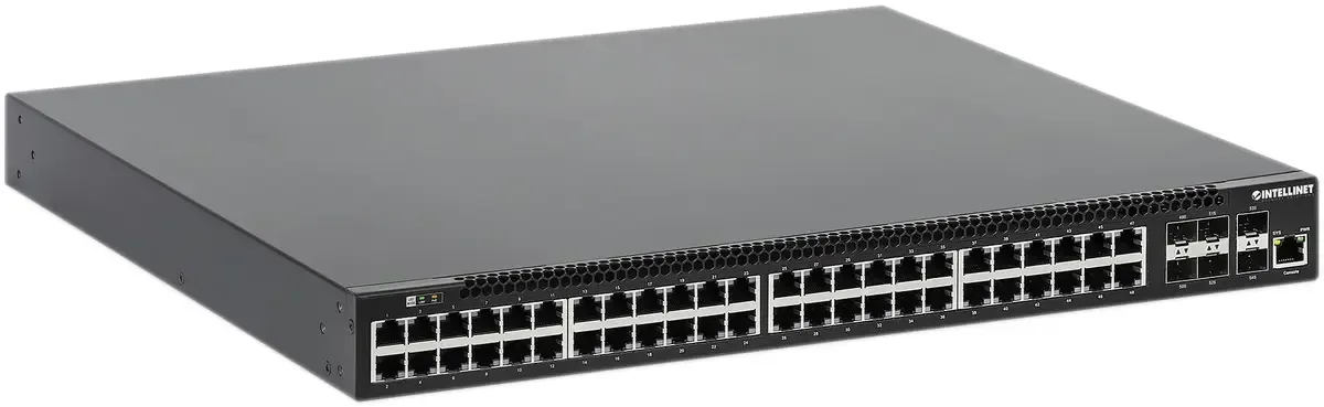 Intellinet 54-Port L3 Fully Managed PoE+ Switch mit 48 Gigabit-Ports und 6 SFP+ Uplinks 19 netwerk switch 10 / 100 / 1000 MBit/s IEEE 802.3af (15.4 W), IEEE från Intellinet – produktbild