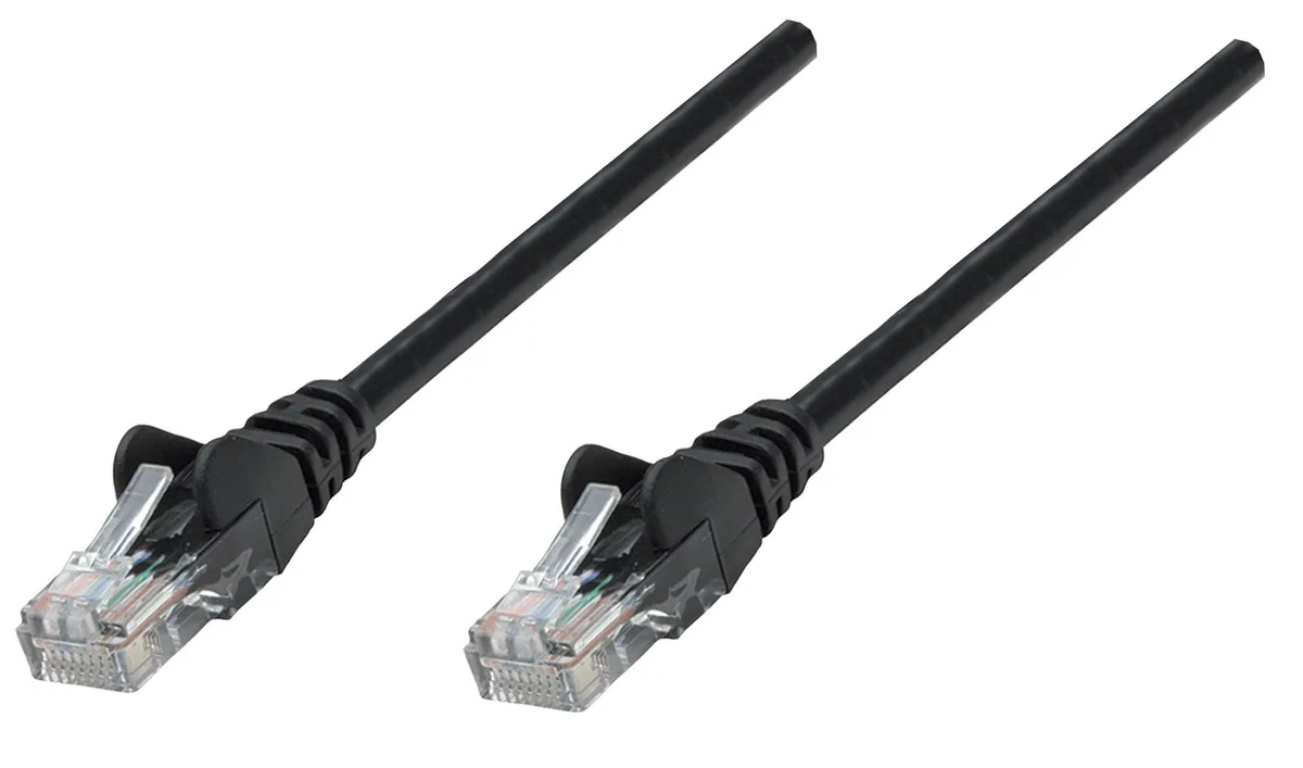Patchkabel RJ45 Cat5e komp. SF/UTP CCA 1,5m sw fra Intellinet – produktbillede