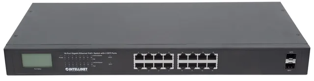 Switch 16-Port Gigabit PoE+ LCD-Anzeige 19" 2xSFP