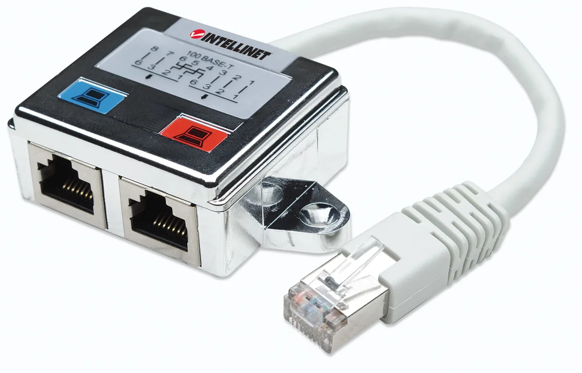 RJ45 Netværk Adapter CAT 5 [1x RJ45-stik - 2x RJ45-tilslutning] 0 mm Sølv, Hvid fra Intellinet – produktbillede