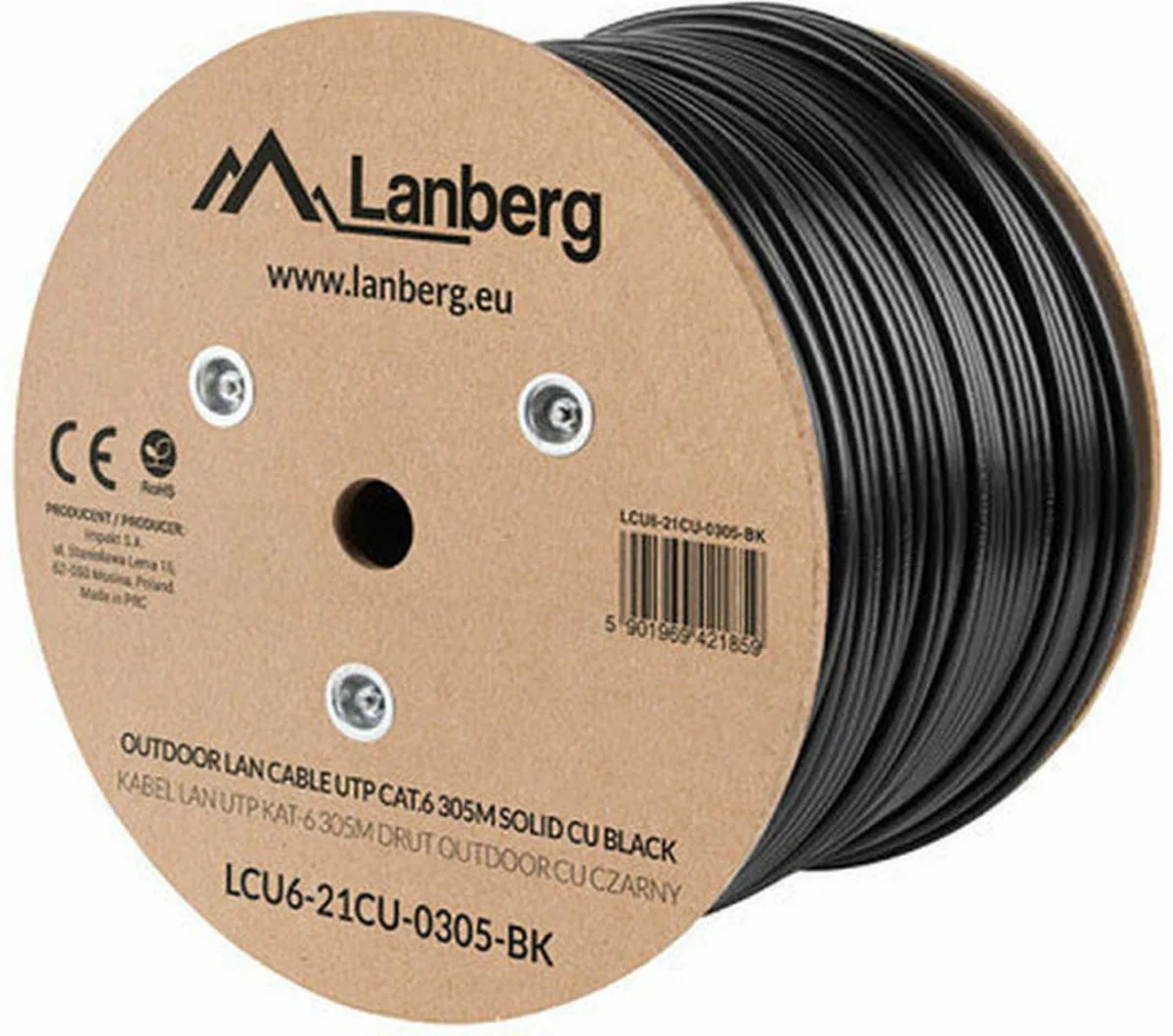 LAN kabel - CAT 6 - UTP - 305M - Outdoor - FLUKE PASSED - CU - Netwerkkabel by Lanberg in Black – product photo