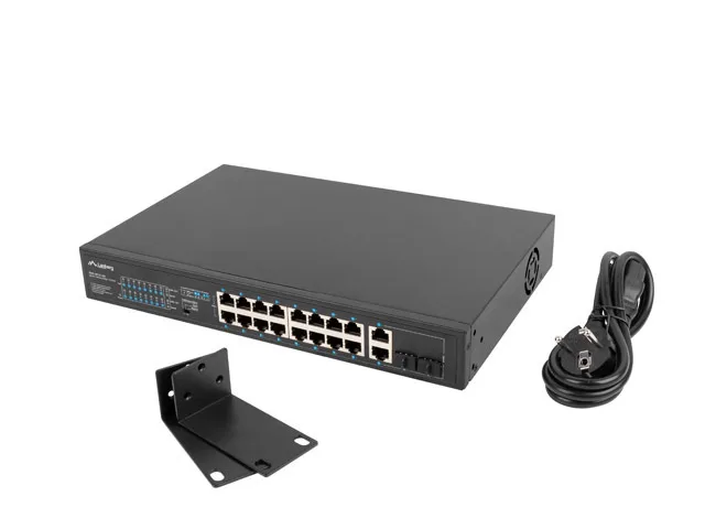 Switch 16-port PoE+/2x1Gb/1xSFP 19" unmanaged 250W
