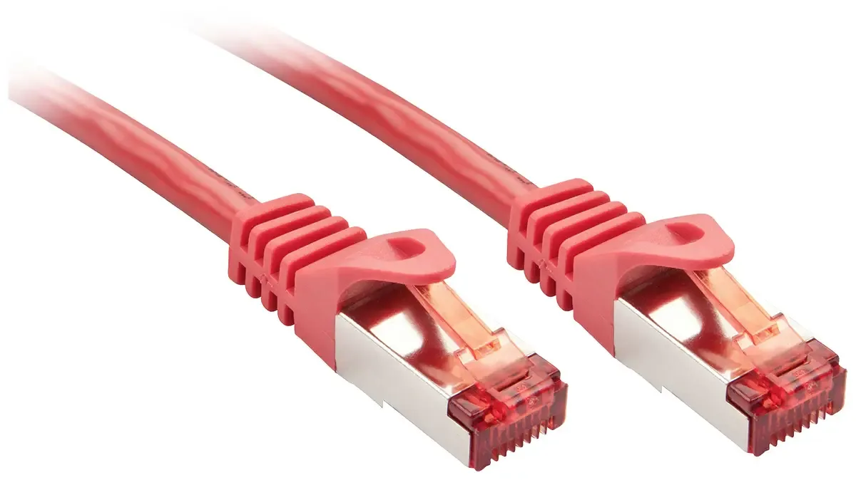 LINDY 47363 RJ45 Netwerkkabel, patchkabel CAT 6 S/FTP 1.50 m Afscherming gevlochten, Verdraaide paren, Folie afscherming, Afscherming totaal, Afgeschermd fra Lindy i Rød – produktbillede