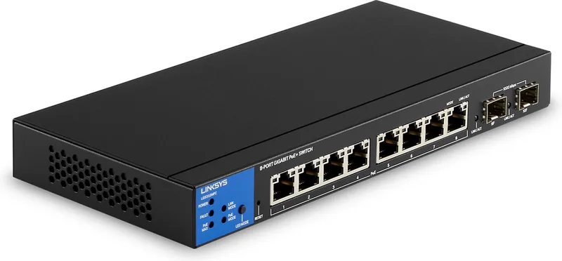 LGS310MPC - Netwerk Switch - Gigabit - Managed - 8 Poorten - PoE+ - Zwart van Linksys in Zwart, Blauw – productfoto