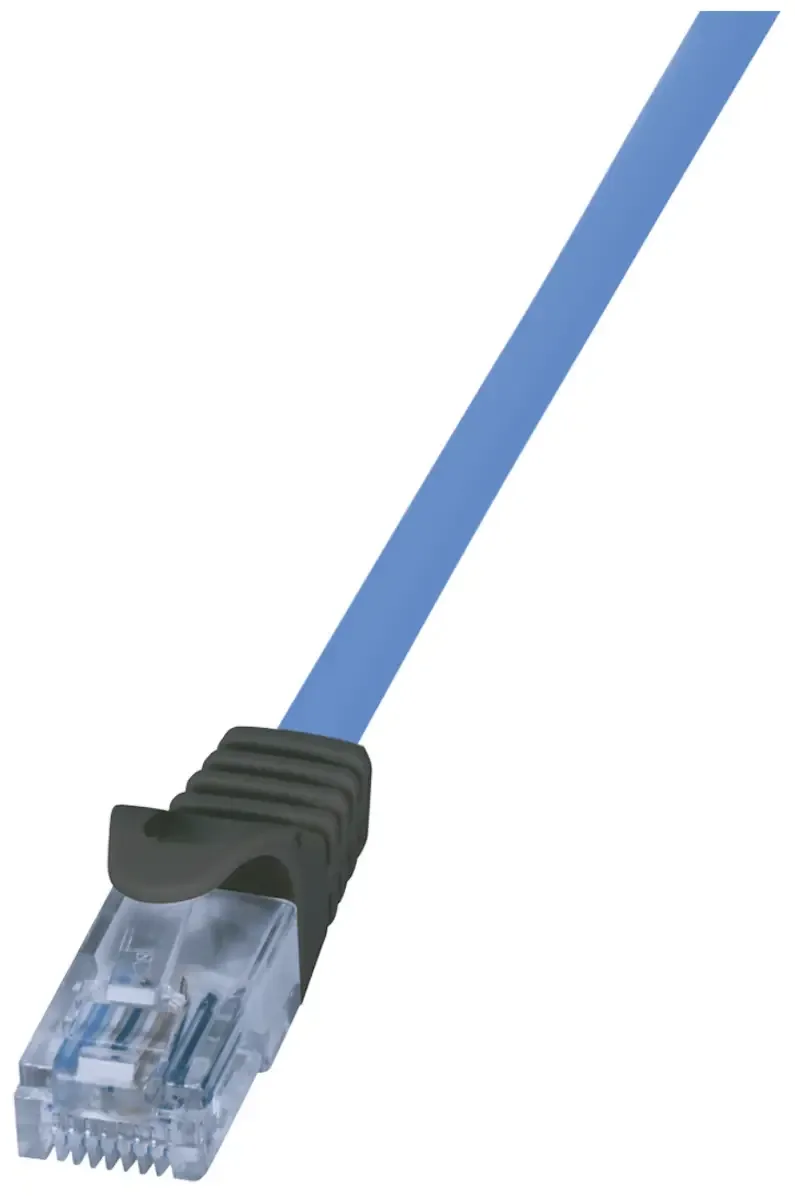 CPP001 RJ45 Netwerkkabel, patchkabel CAT 6A U/UTP 1 m Vlambestendig, Halogeenvrij, Met anti-kniktule, Snagless, Vergulde steekcontacten 1 stuk(s) fra LogiLink i Blå – produktbillede