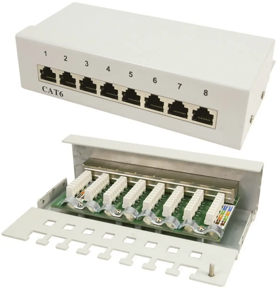 NP0016A 8 porte Netværk-patchbox CAT 6 1 U Flerfarvet med stik fra LogiLink – produktbillede
