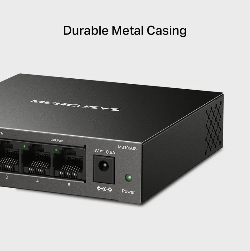 MS105GS - Netwerkswitch - Unmanaged - Gigabit Ethernet - 5-Poorten van Mercusys in Zwart – productfoto