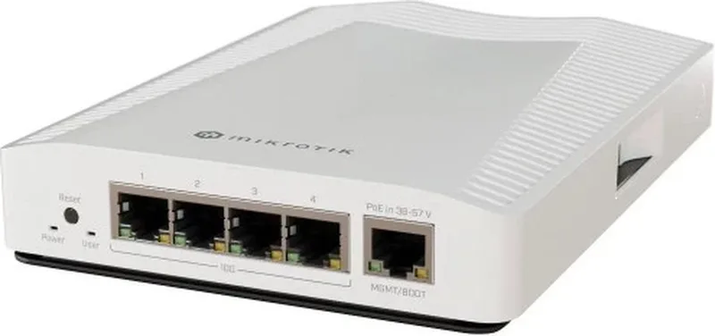 CRS304-4XG-IN netwerk-switch 10G Ethernet (100/1000/10000) Power over Ethernet (PoE) von MikroTik in Weiß – Produktfoto