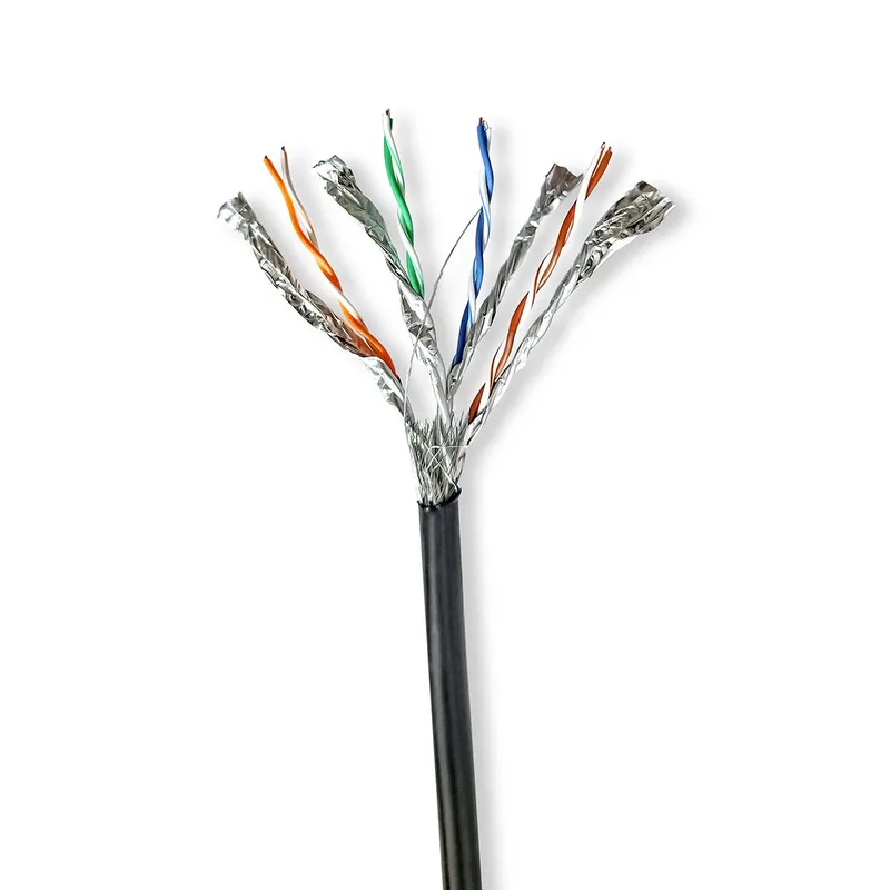 Netwerk Kabel Rol | CAT7 | Solid | S/FTP | Koper | 100.0 m | Buitenshuis | Rond | PE | Zwart från Nedis – produktbild