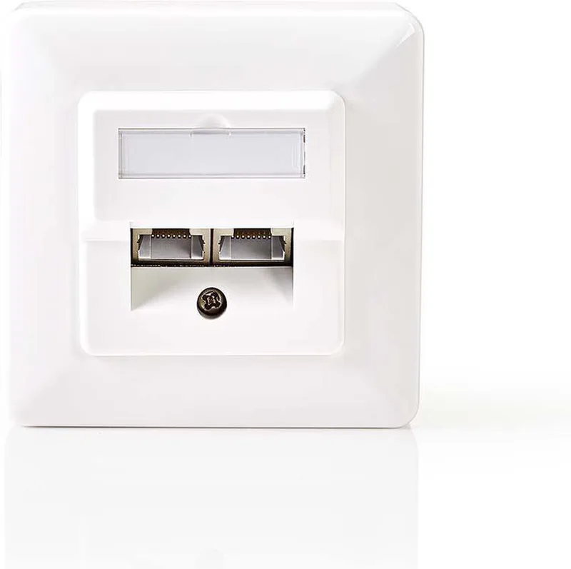 Netwerk Wanddoos - Inbouw - 2 poort(en) - CAT5e - Recht - Female - Goud Verguld - PVC - Envelop från Nedis i Vit – produktbild