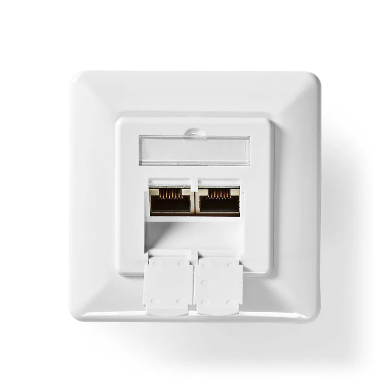 Netwerk Wanddoos | Inbouw | 2 x RJ45 Female | CAT6a | Recht | Goud Verguld | PVC | Wit från Nedis – produktbild