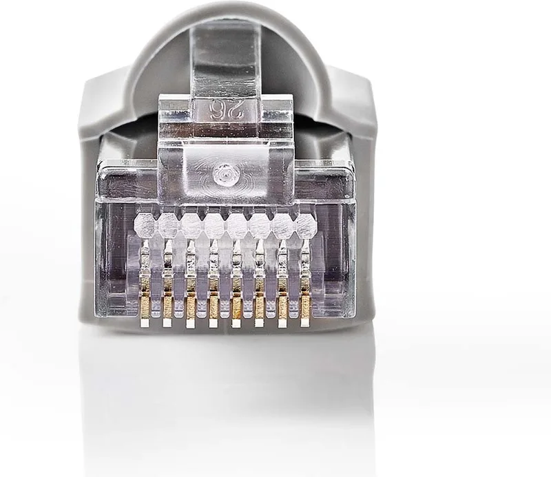 RJ45-Connector - Male - Solid FTP CAT5e - Recht - Vernikkeld - 10 Stuks - Polycarbonate - Grijs / Doos från Nedis i Transparent – produktbild